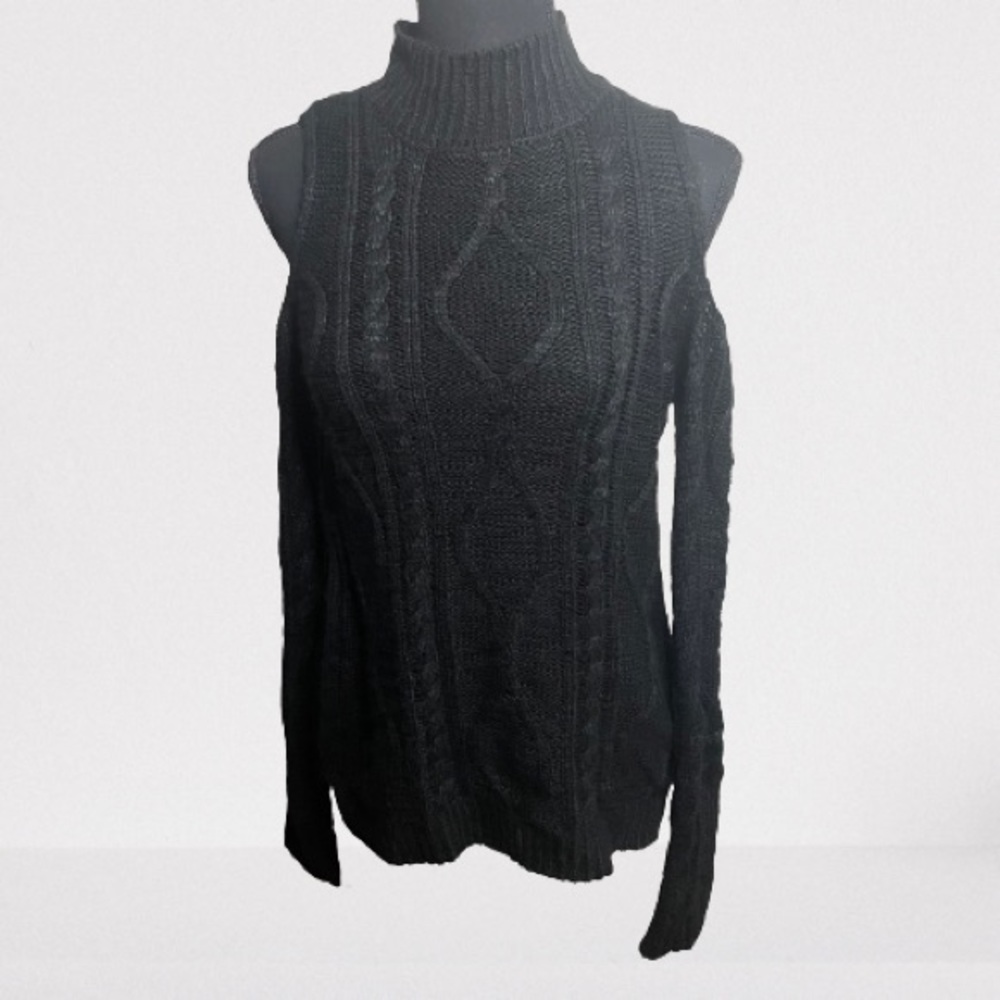 Black Cold Shoulder S/M Knit Turtleneck Sweater